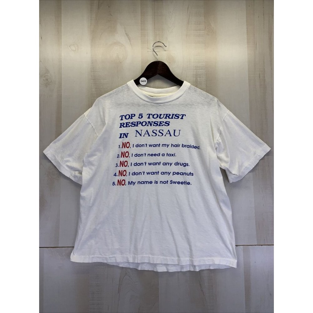 Vtg 1980-90s Single Stitch Funny Bahamas Crop  T Shirt Womens XL-8489